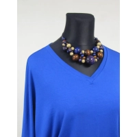 Adelle - luźna bluzka kimono z dekoltem i ściągaczami - chabrowa